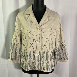David Brooks Tan Embroidered Lavender Linen Blend Jacket